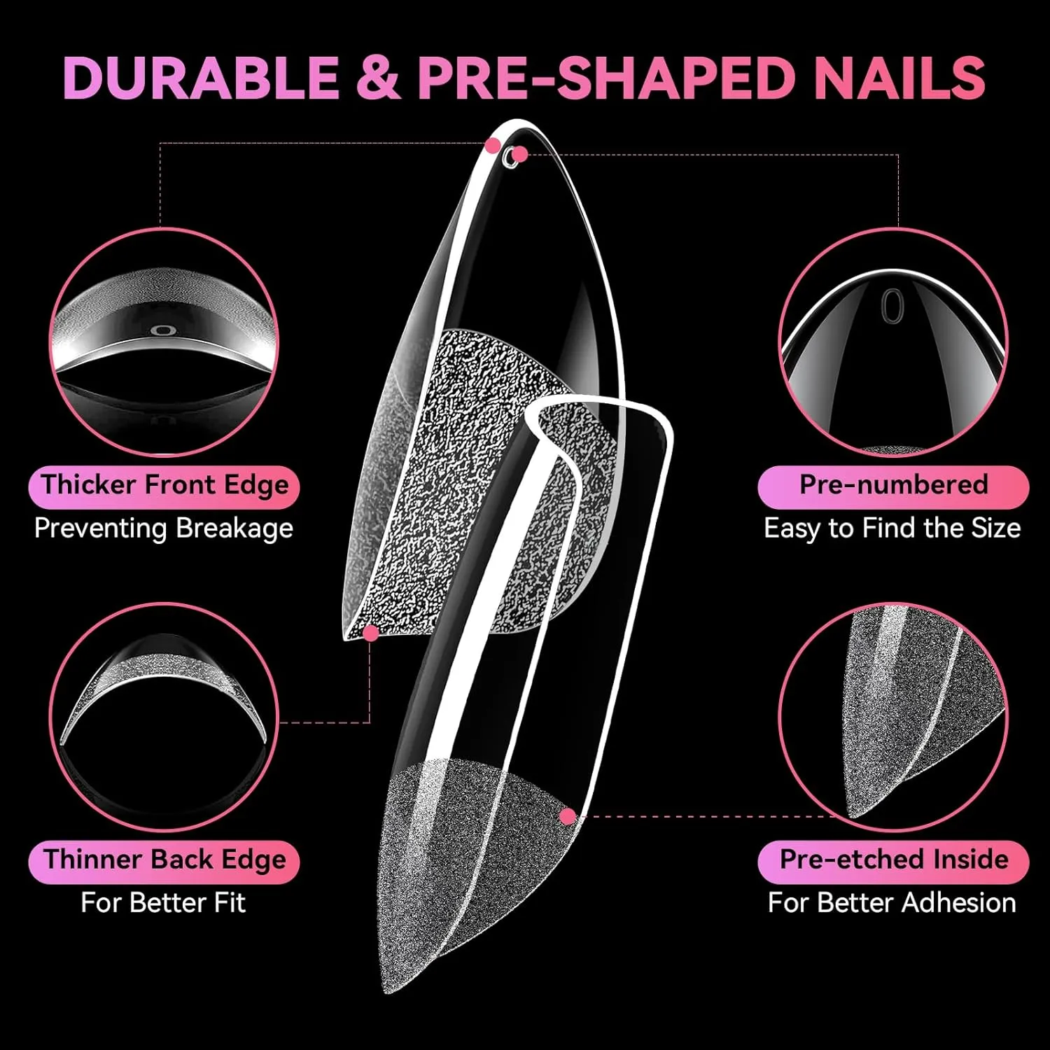 Makartt 2 Shapes in 1 Box nageltippar Medium Almond & Medium Coffin