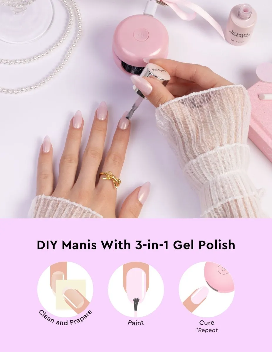 Le Mini Macaron Pink Quartz gellackskit ljusrosa skimmer