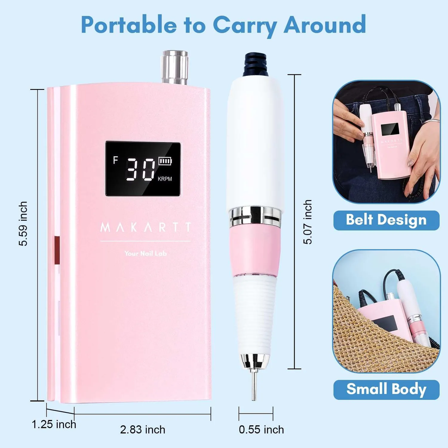 Makartt Perlarie Pink nagelfil elektrisk 30000RPM