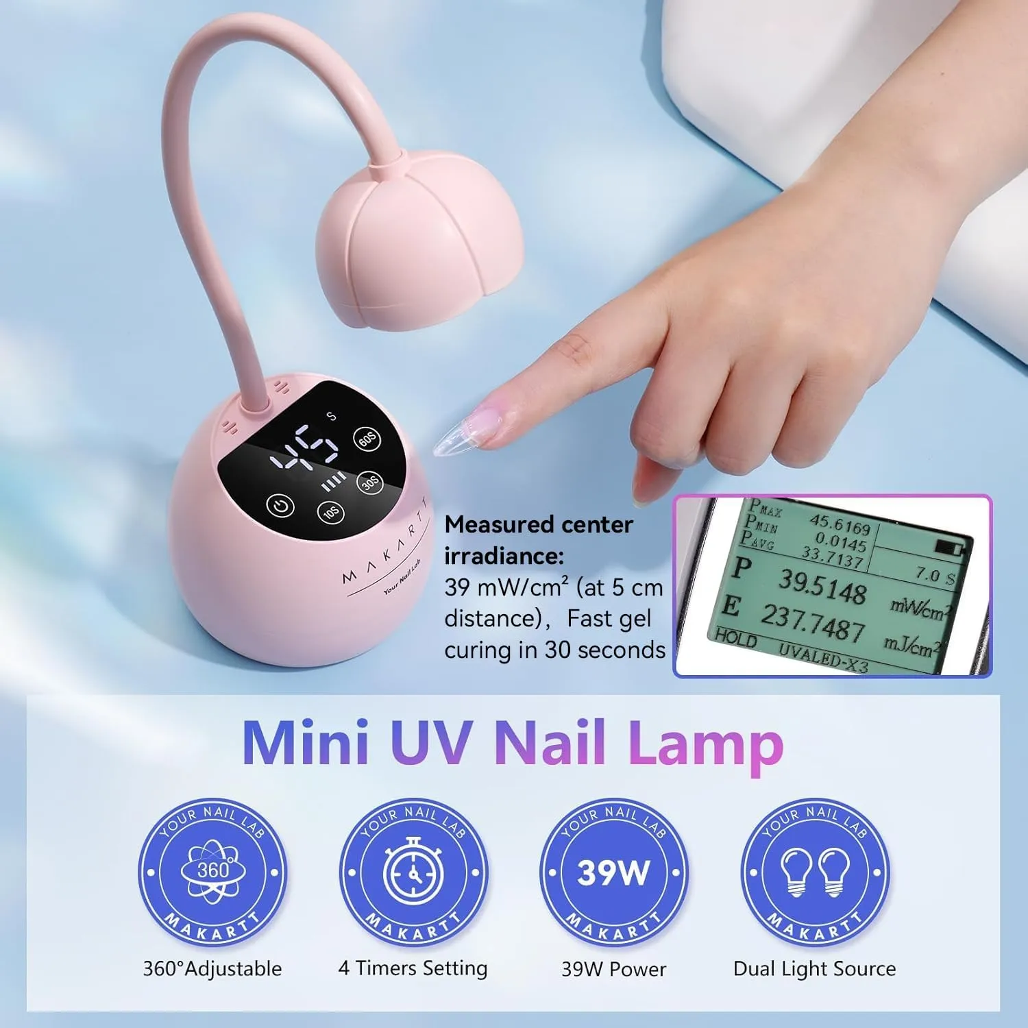 Makartt Gooseneck UV LED nagellampa 39W rosa