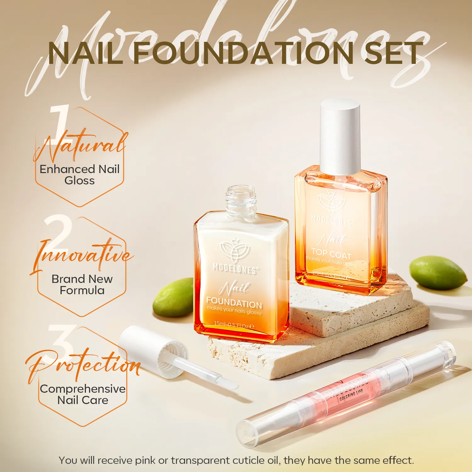 Modelones Nail Foundation nagelkit Pearl White 3-delar