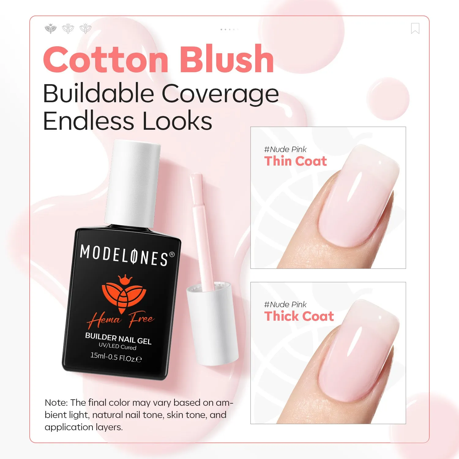 Modelones Milky Pink builder gel byggel 15ml HEMA-fri