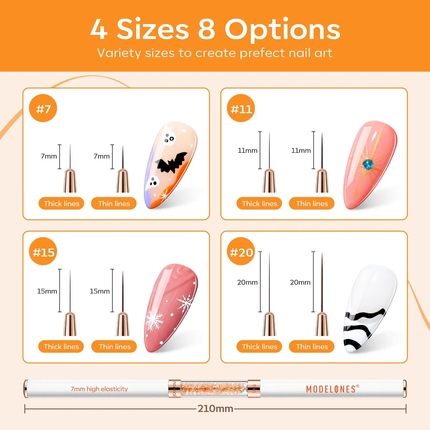 Modelones Double-Ended Liner nagelpenslar 4-pack 7–20 mm