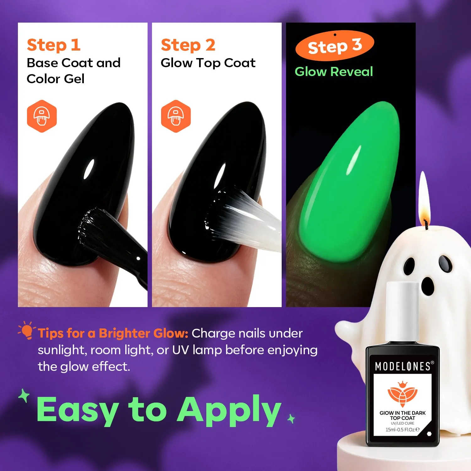 Modelones Glow in the Dark top coat gel självlysande