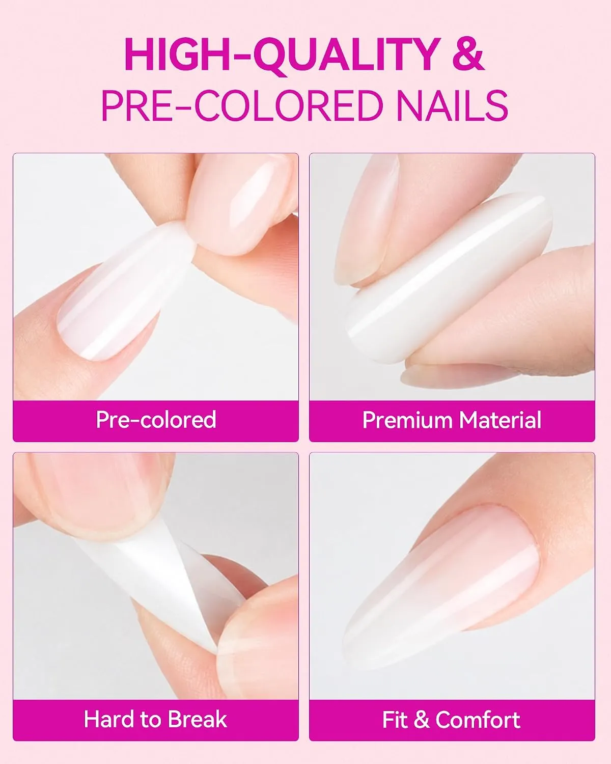 Makartt Natural White nageltippar almond M 420-pack