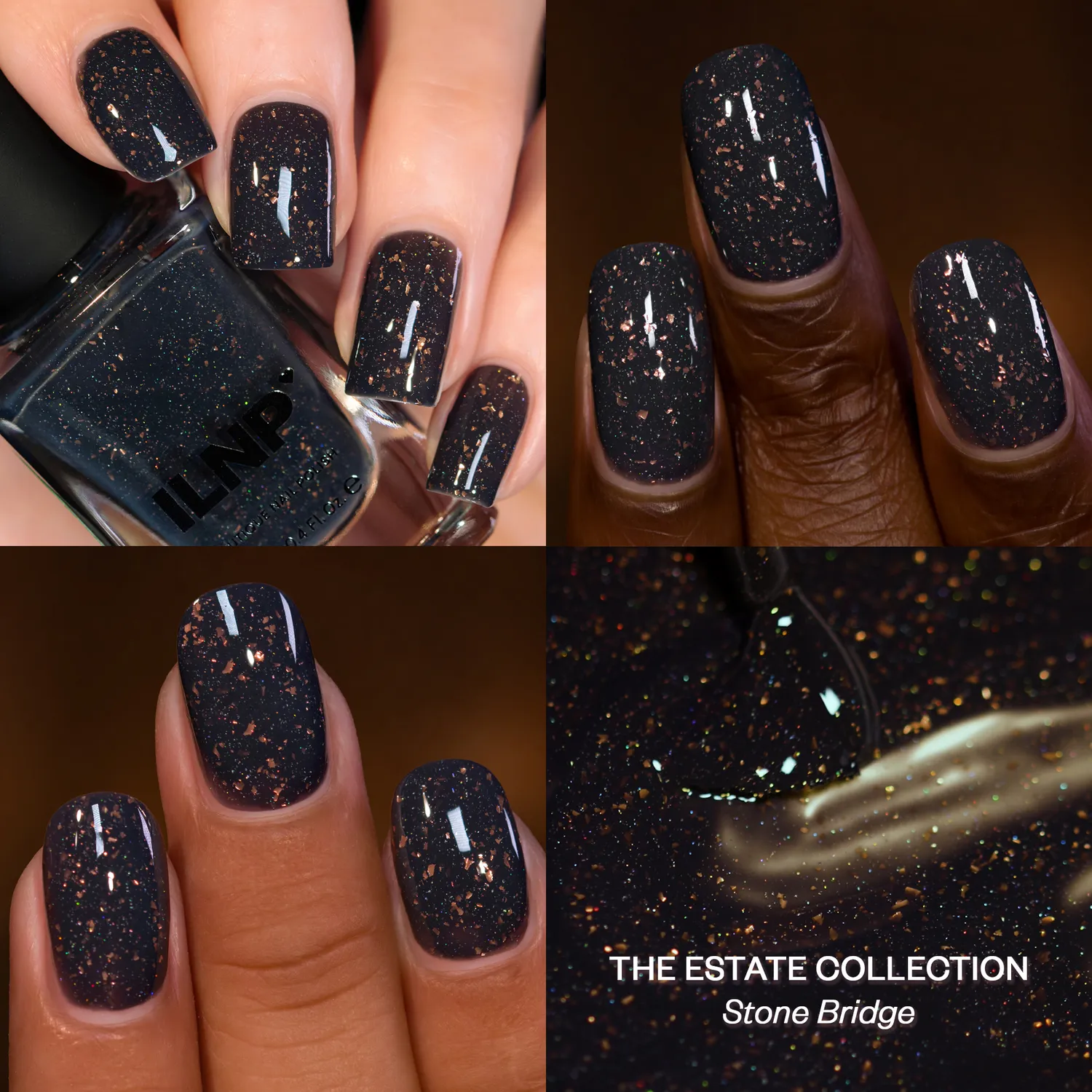 ILNP Stone Bridge nagellack grå kopparflakes