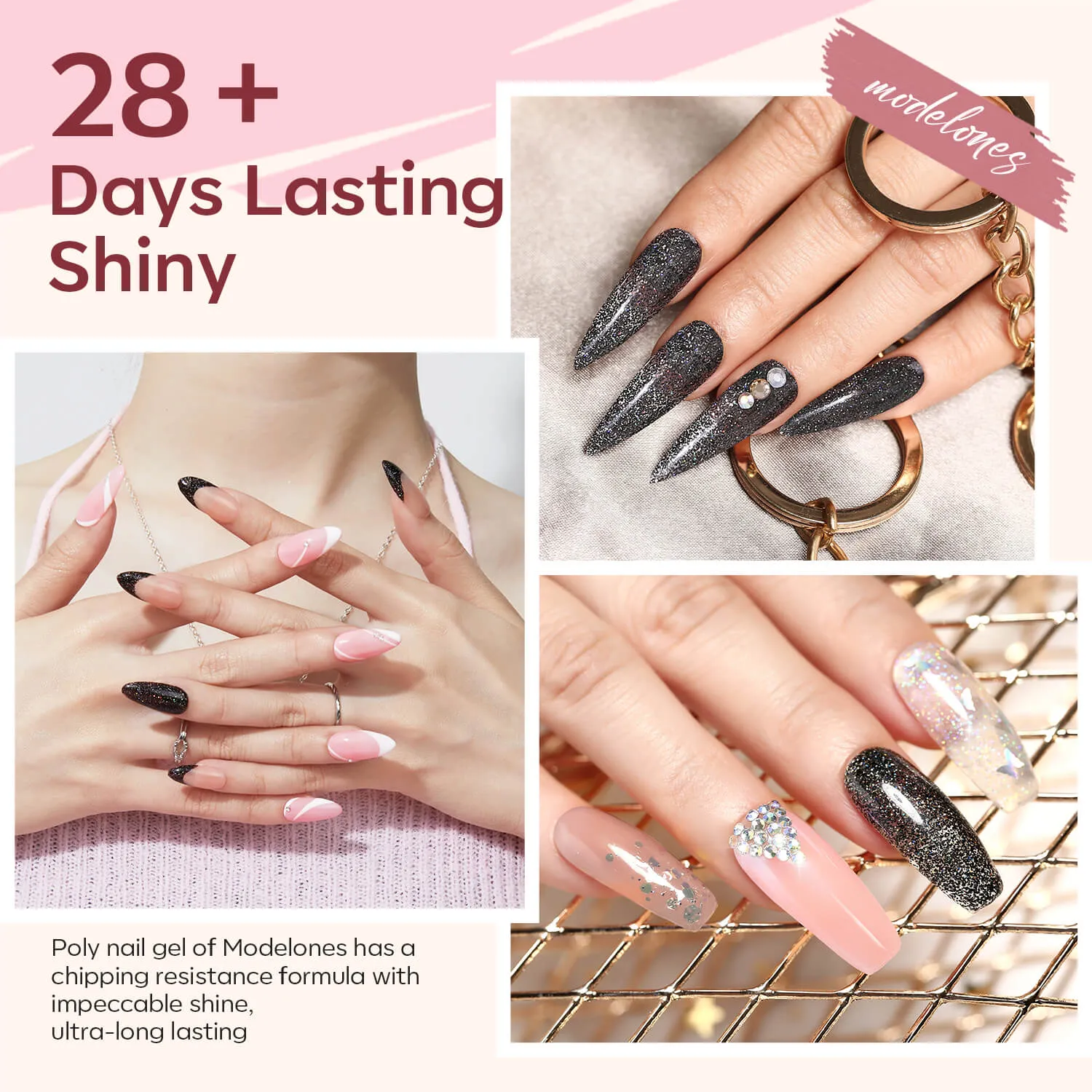 modelones Nude Clear Black Pink polygelkit 4 toner