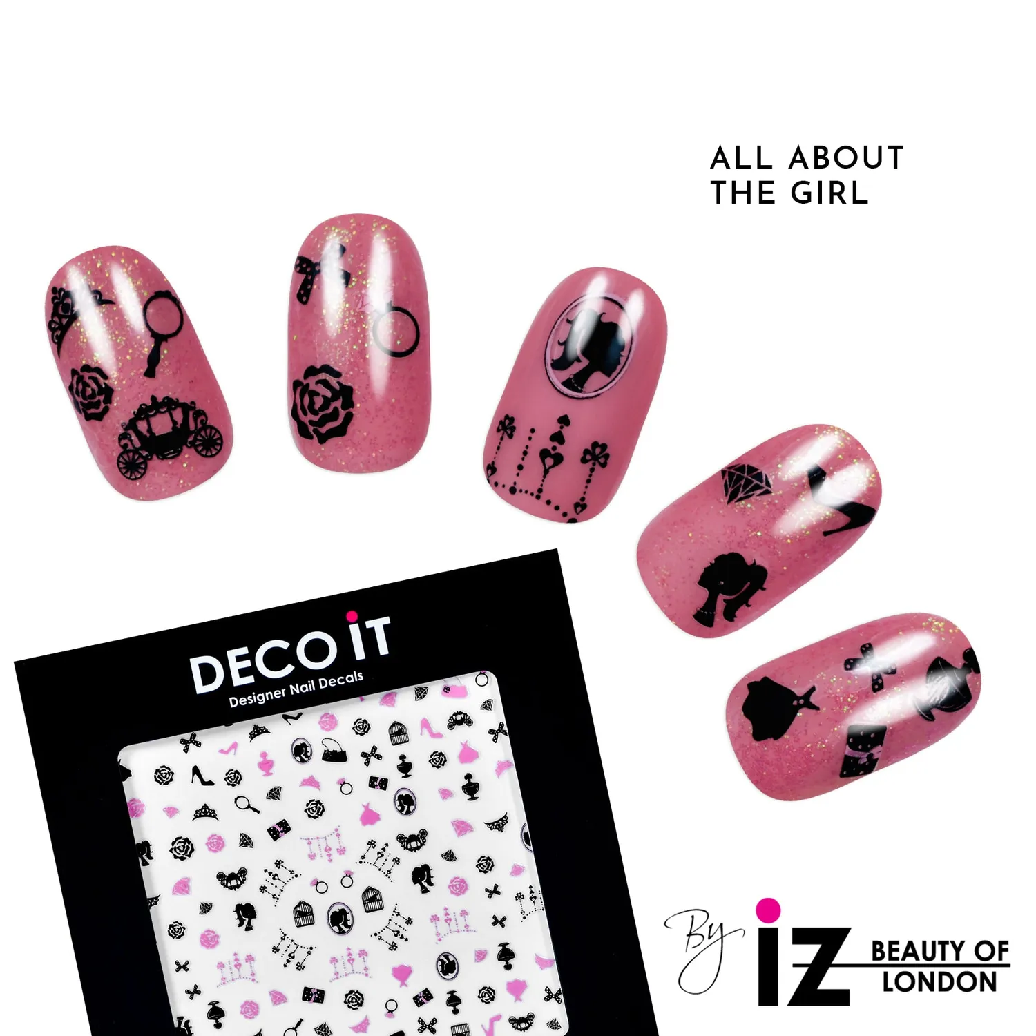 Iz Beauty All About The Girl nageldekaler 100-pack svart rosa