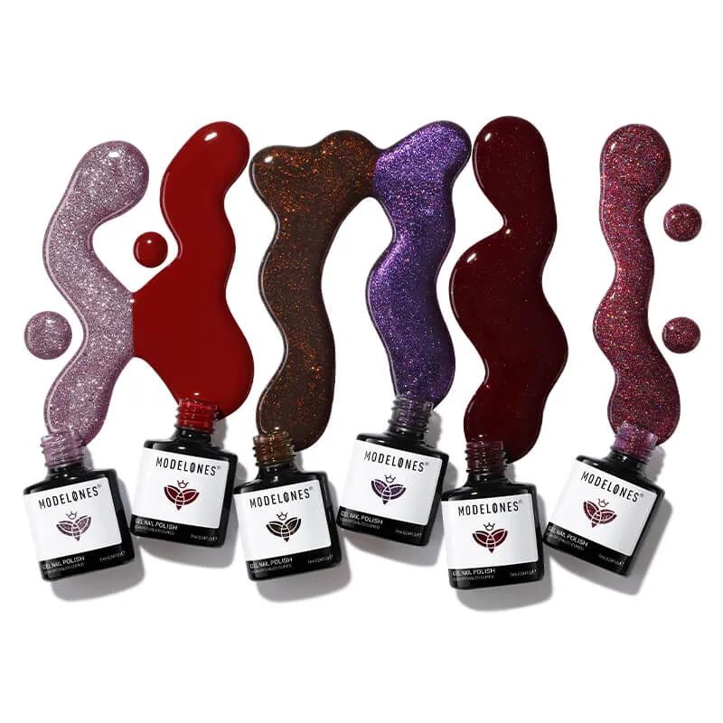 modelones Grape Secrets gellackset 6-pack lila röd glitter