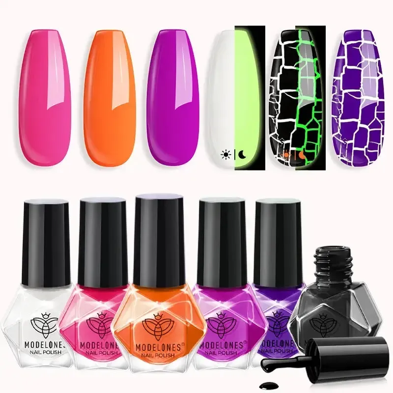modelones Shattered Mask nagellacksset 6 färger halloween glow