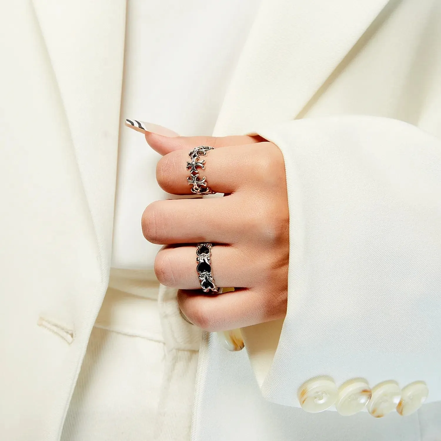modelones Vintage Silver knuckle ringar set 2-pack silver