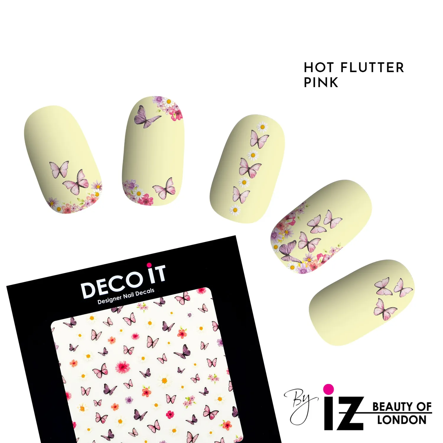 Iz Beauty Hot Flutter Yellow nageldekaler fjäril 80-pack