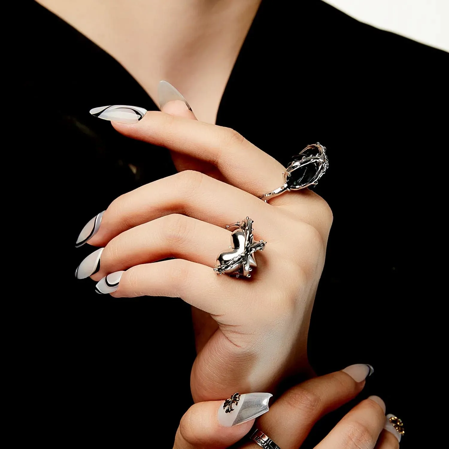 modelones Vintage Silver knuckle ringar set 2-pack silver