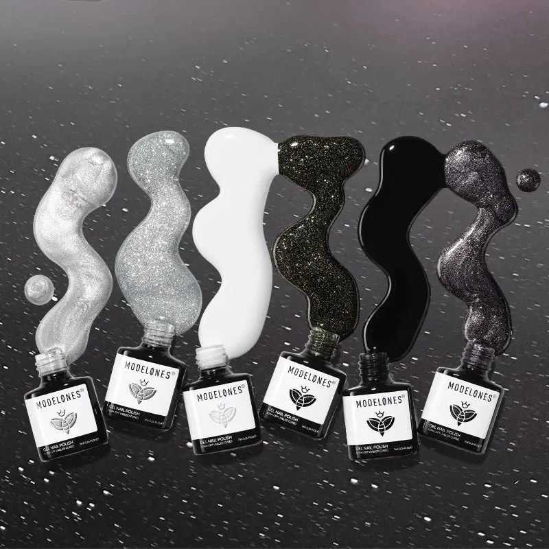 Modelones Midnight Stardust gellack 6-pack grå glitter