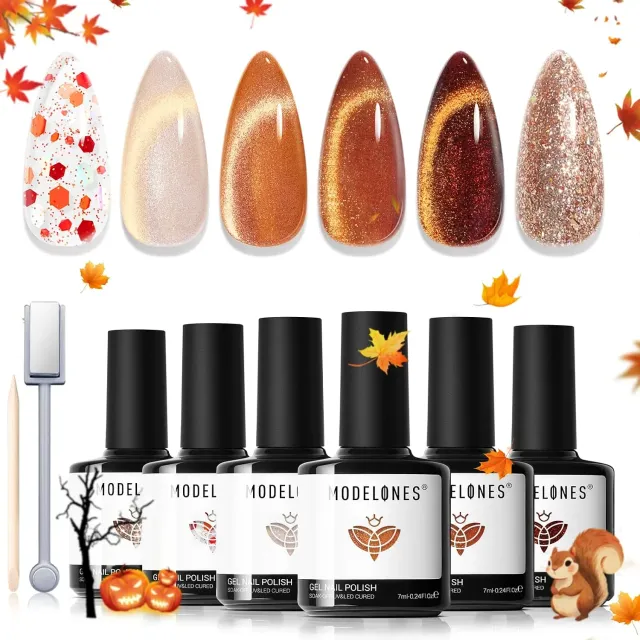 Modelones Fall Cat Eye gellackset brun 6-pack