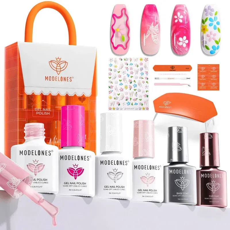 Modelones Demure Bloom gellack kit rosa med minilampa