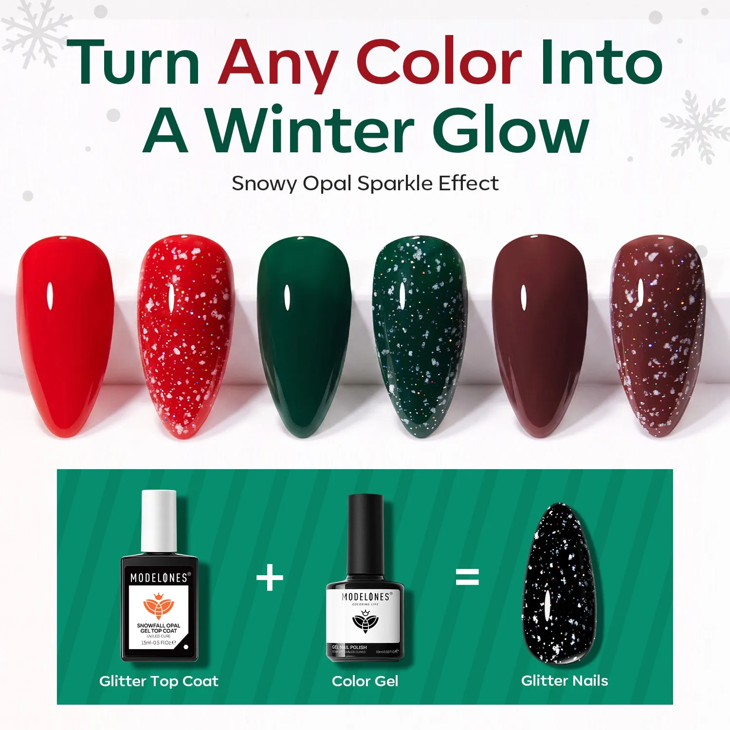 Modelones Snowflake glitter topplack gel snöglitter