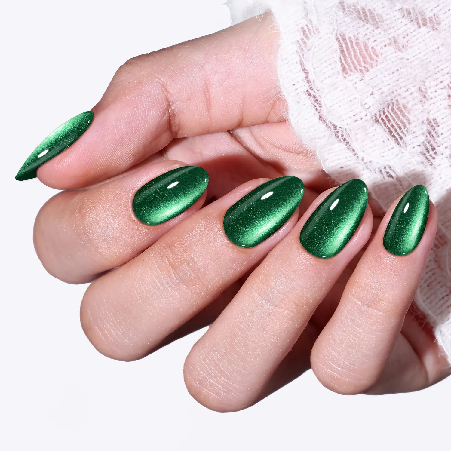 modelones Emerald Glow lösnaglar grön cat eye