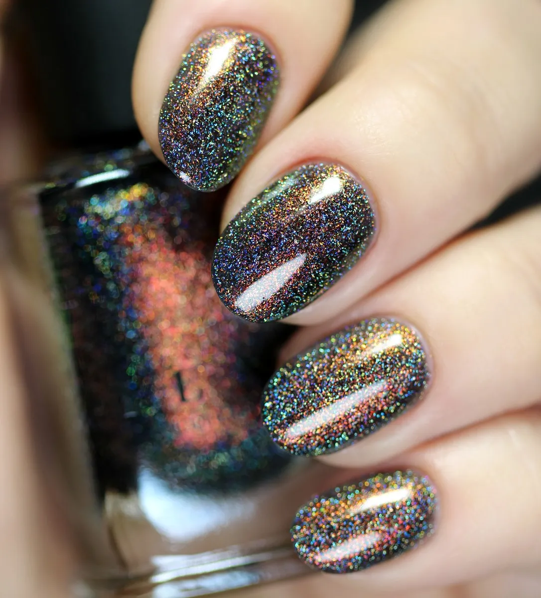 ILNP Candlelight nagellack svart orange-grönt holo