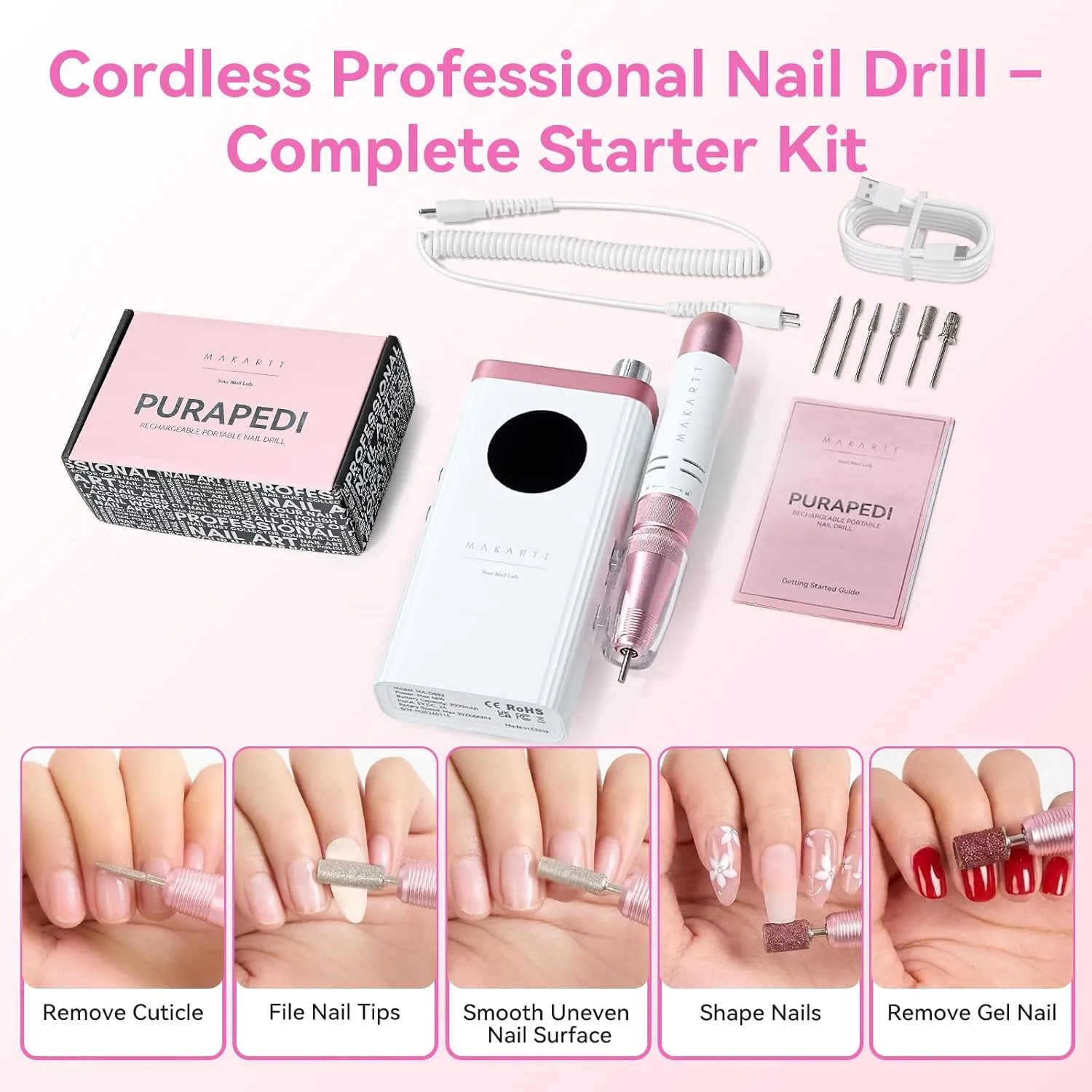 Makartt Purapedi efil nagelborr sladdlös vit