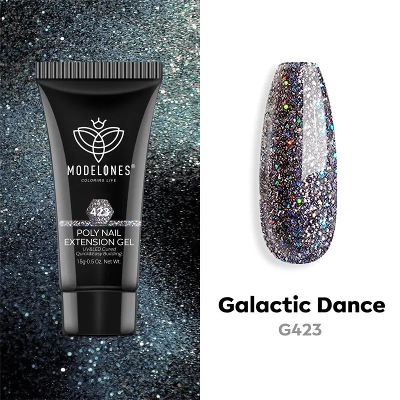 Modelones Galactic Dance polygel svart glitter 15 g