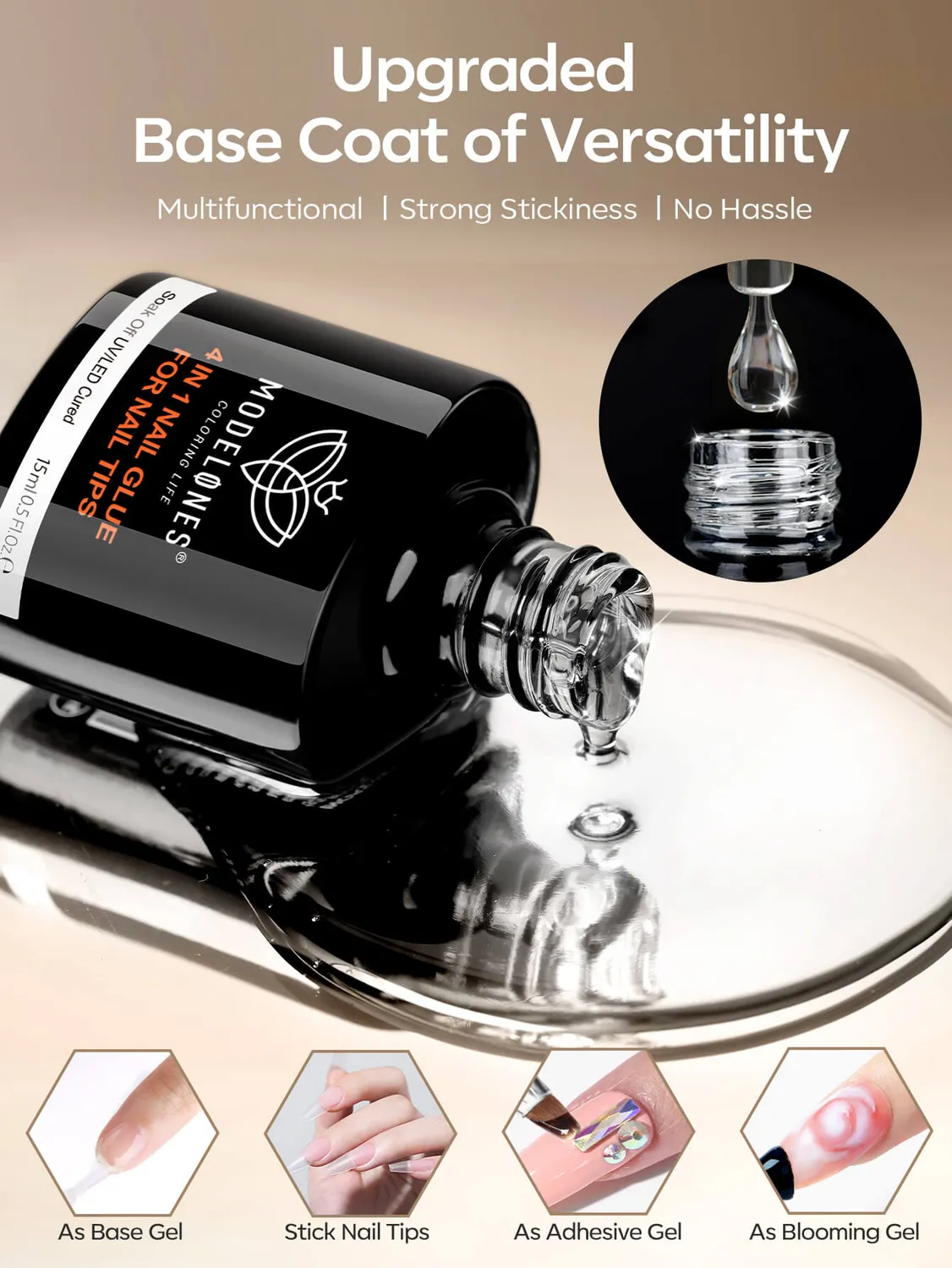 Modelones 4-i-1 nagellim + prep + top 15 ml