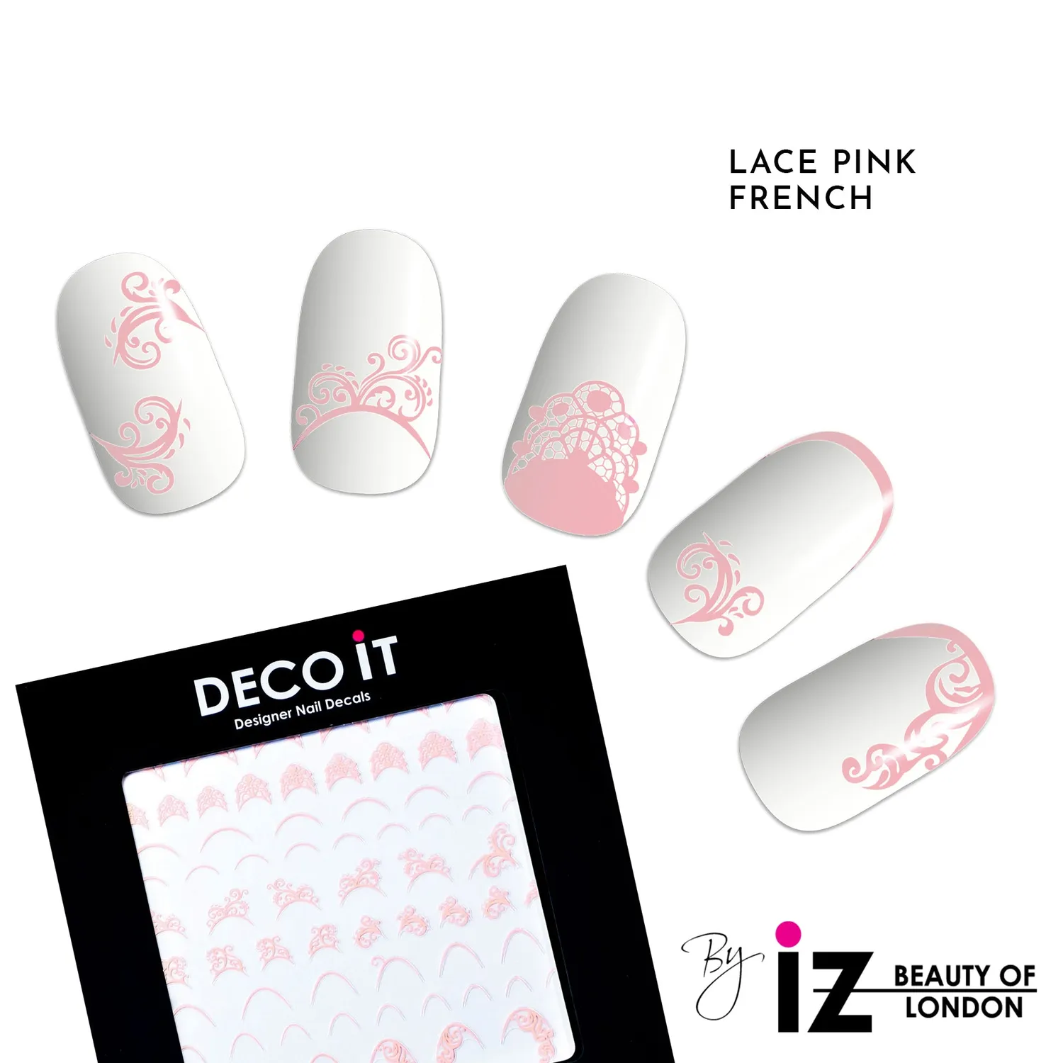 Iz Beauty Lace Pink French nageldekaler spetsrosa