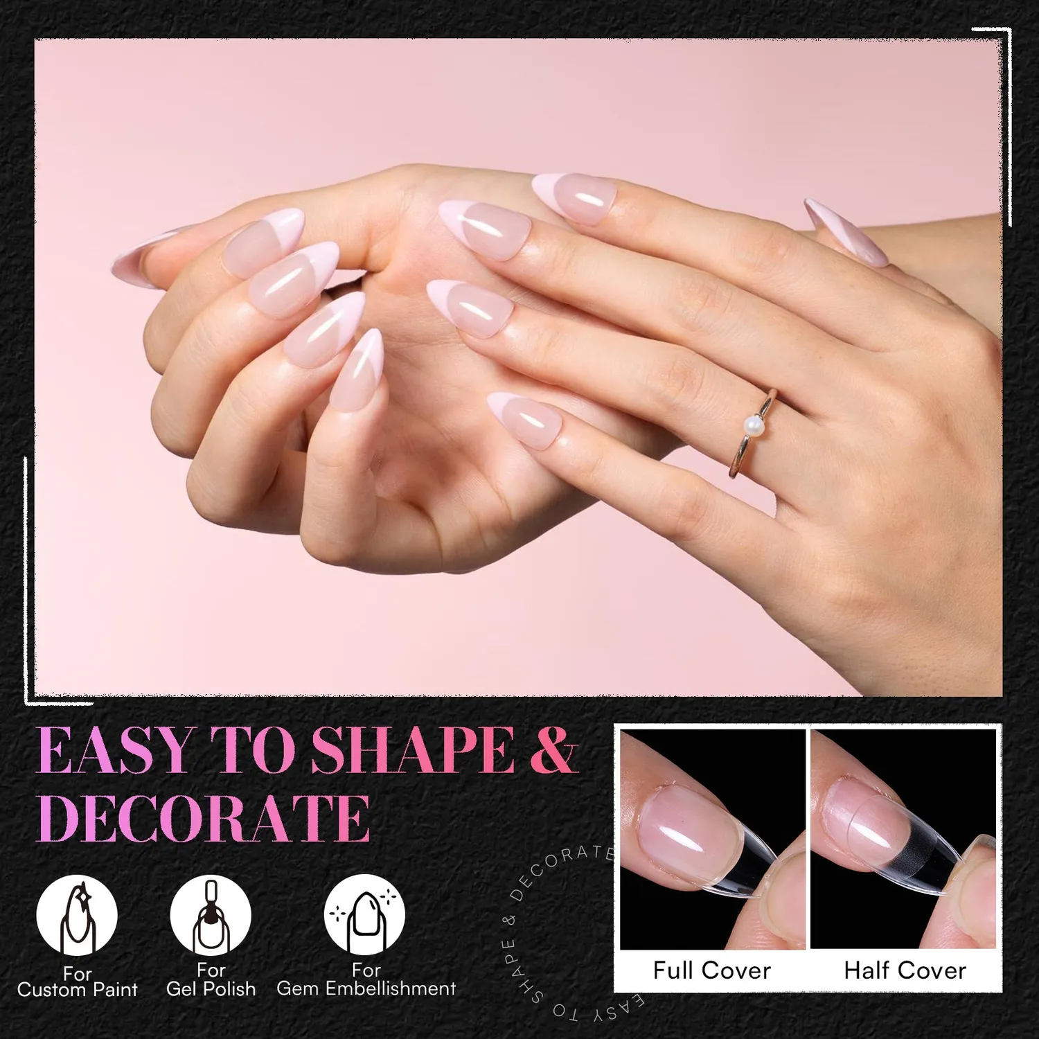 Makartt nageltippar short almond 240-pack tunn