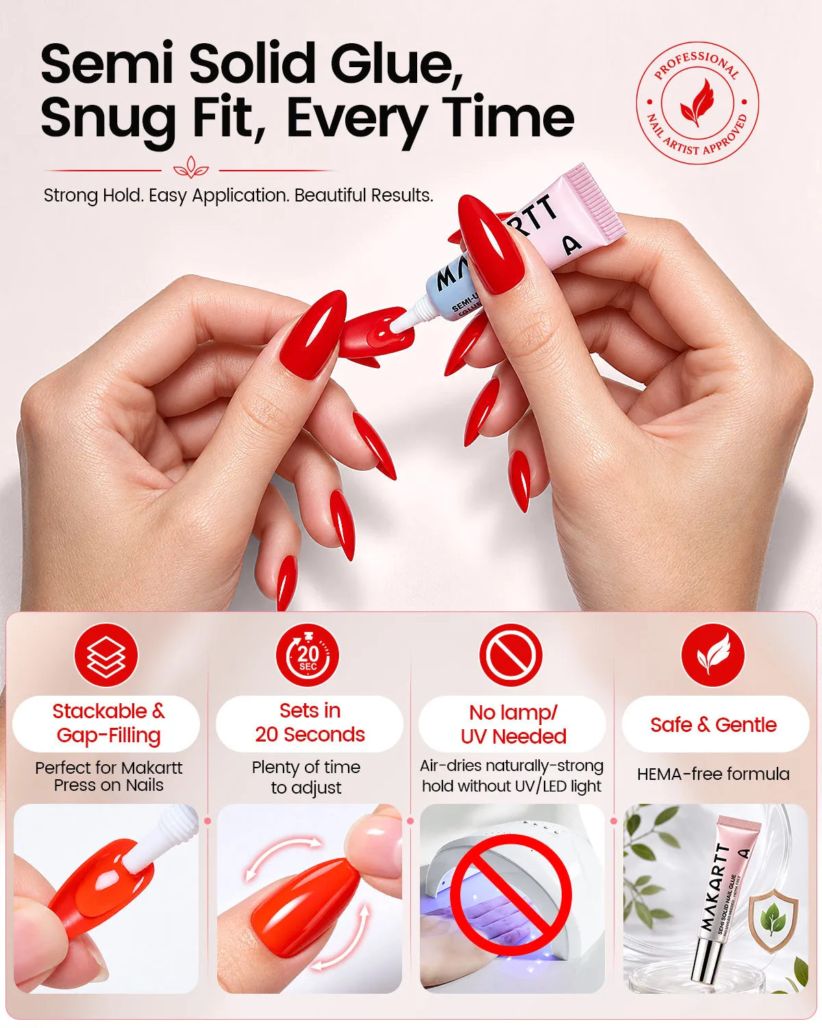 Makartt High Gloss Press On Nails Set lösnaglar Candy Apple