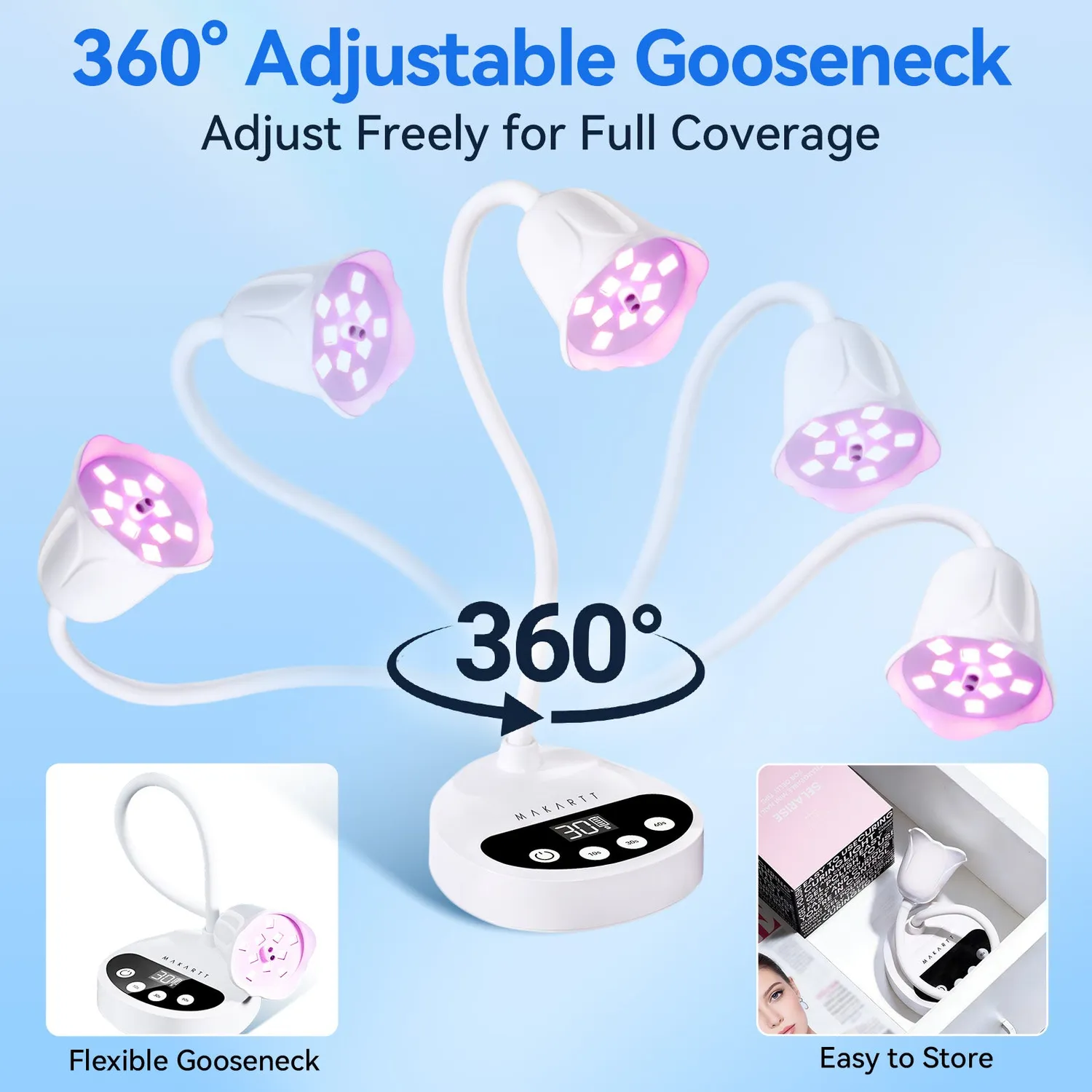Makartt Gooseneck LED nagellampa White timer flexibel