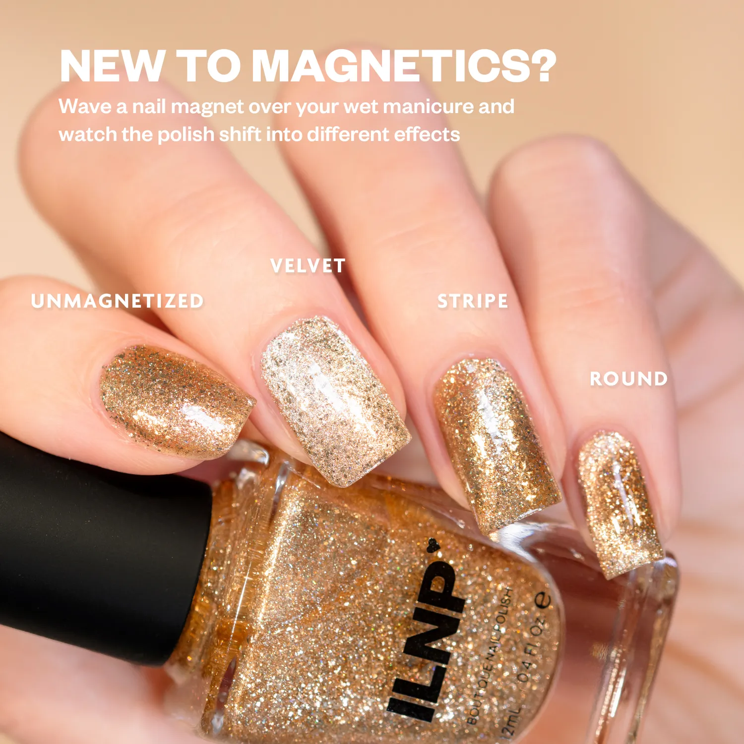 ILNP Old Money nagellack magnetisk champagne guld