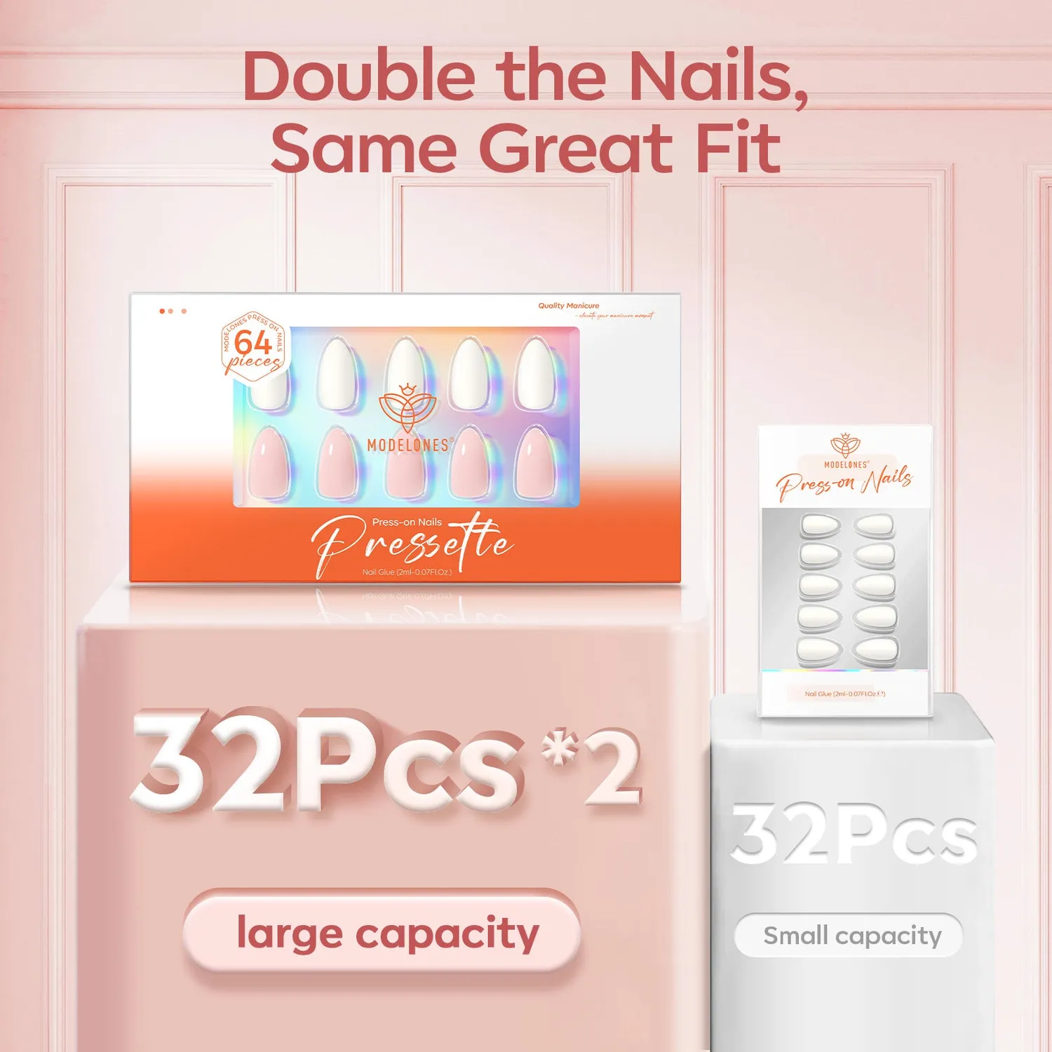 modelones Dual Glow lösnaglar rosa vit cream