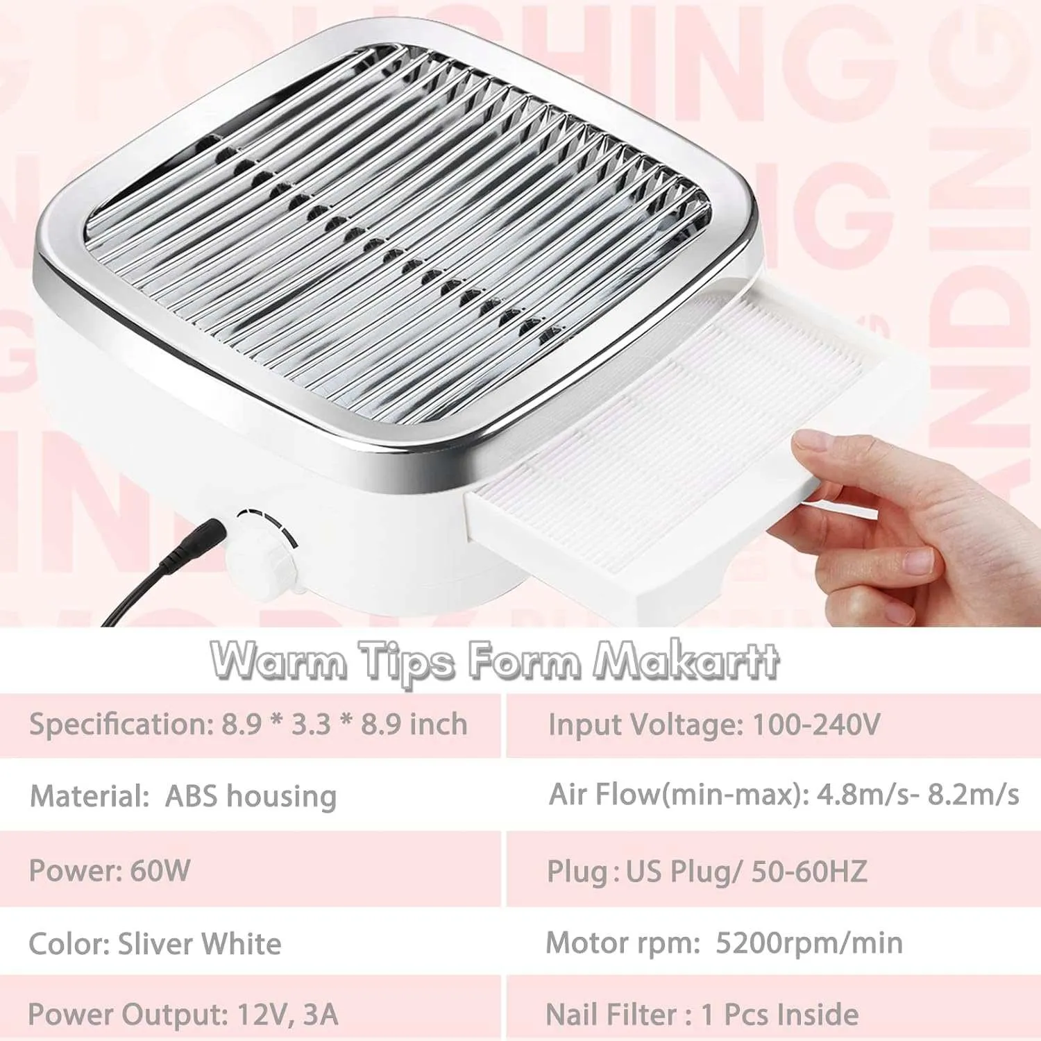 Makartt Sylvie Nageldammsugare 60W Vit Professionell
