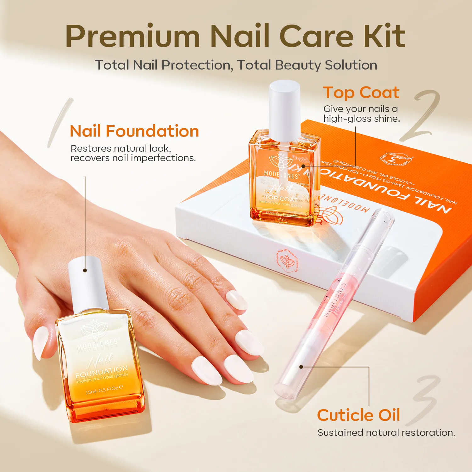 Modelones Nail Foundation nagelkit Pearl White 3-delar
