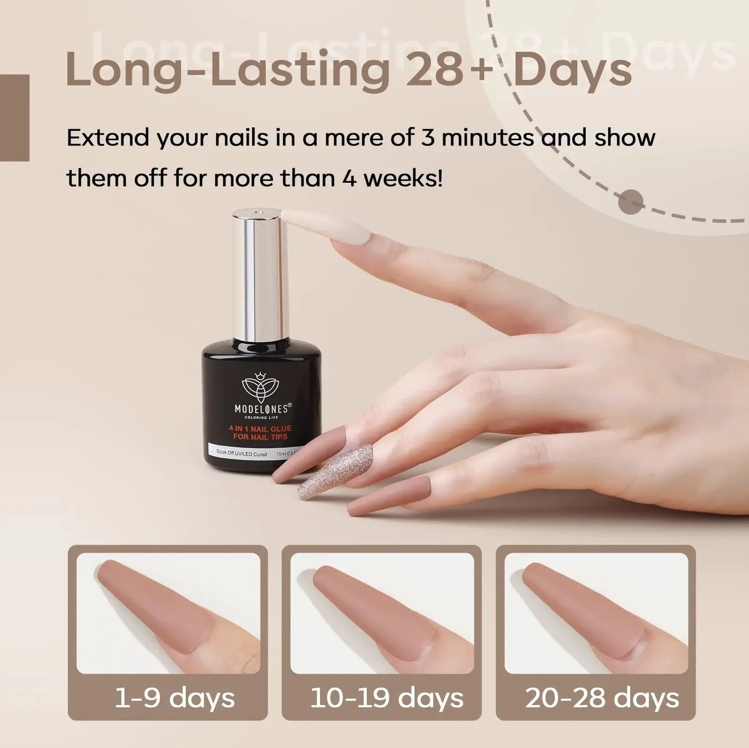 modelones 4-in-1 nagellim gel 15 ml för tippar
