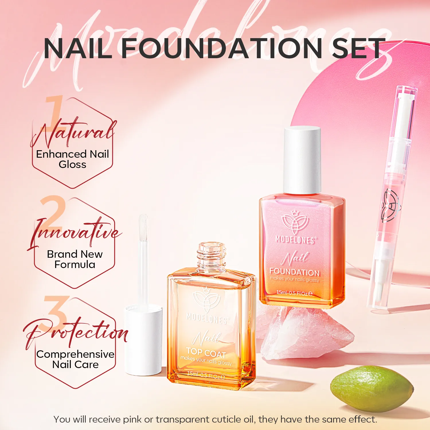 Modelones Nail Foundation Set Sparkle Pink 3-delar