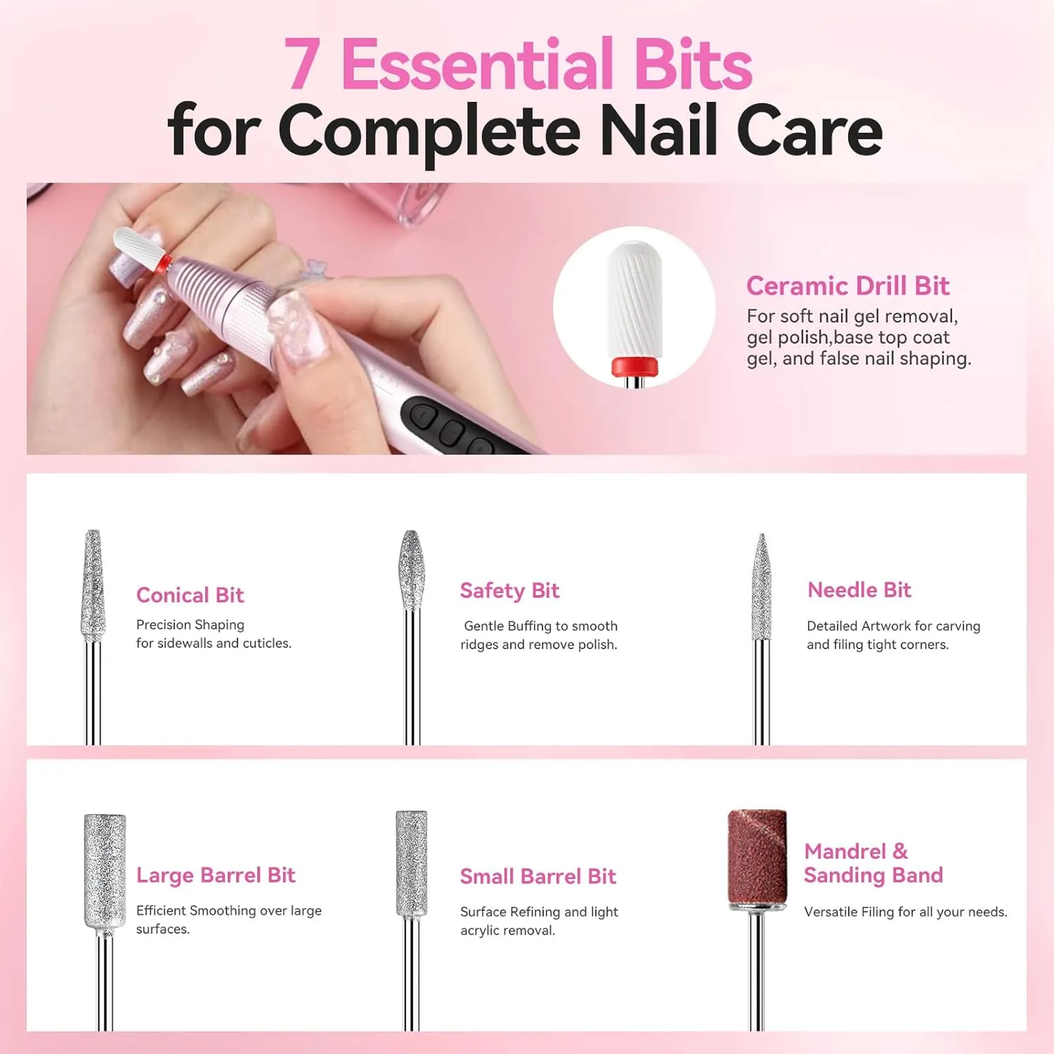 Makartt Portable 35000 RPM elektrisk nagelslip Rosa