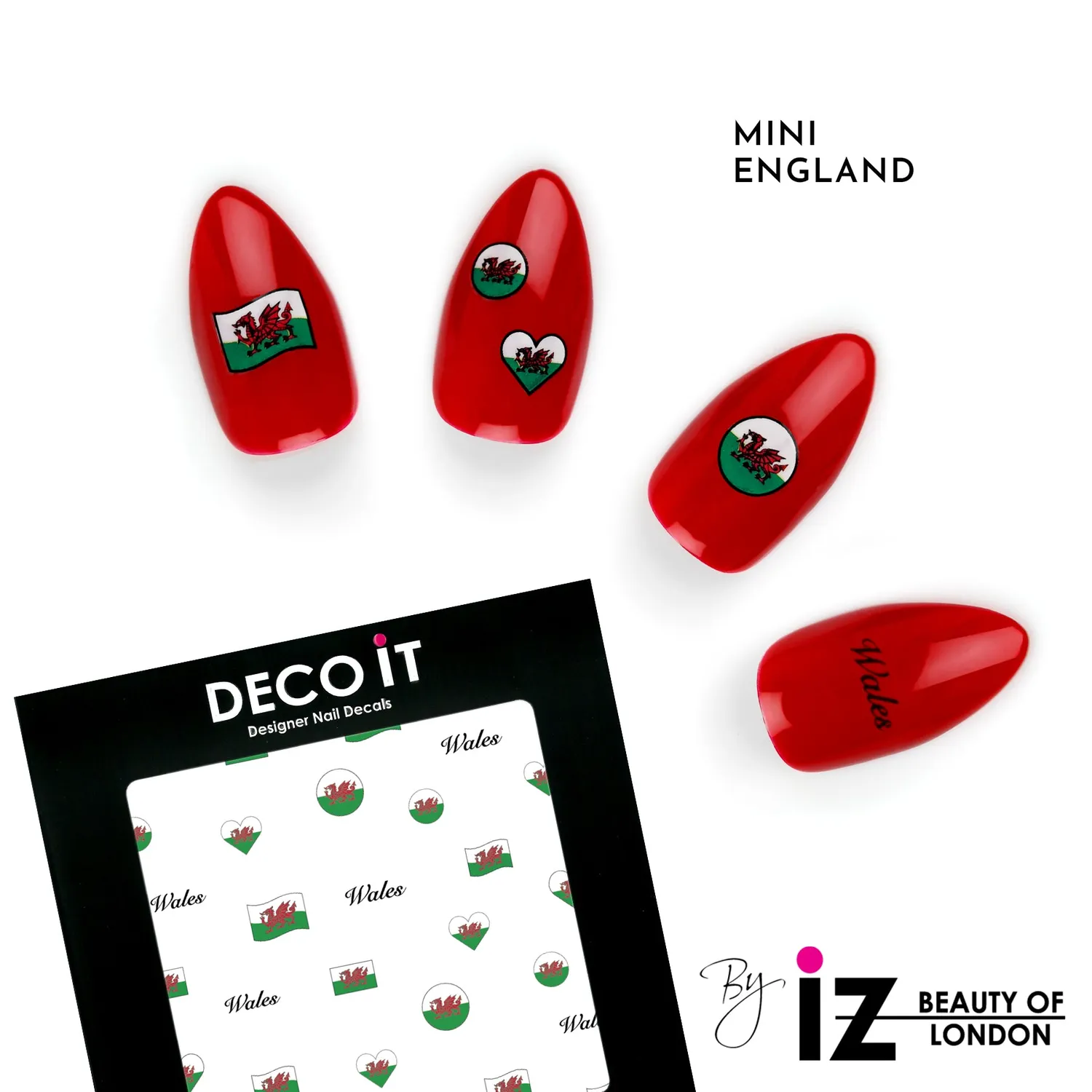 Iz Beauty Mini Wales Flag nageldekalar 30-pack självhäftande