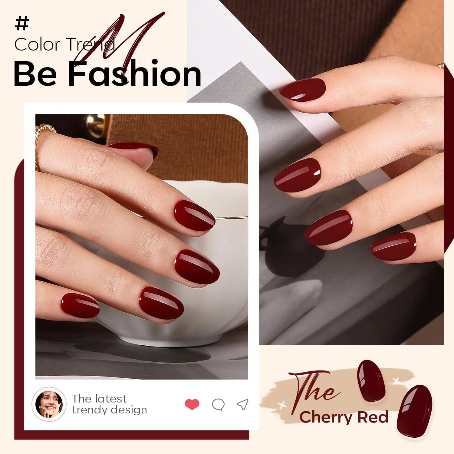 modelones Cherry Red lösnaglar körsbärsröd cream