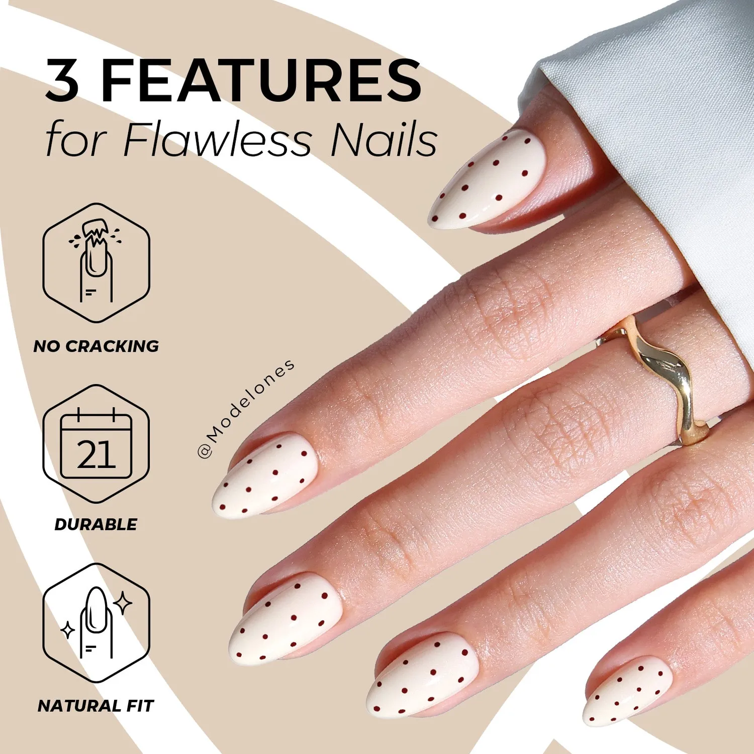 modelones Cream Dots lösnaglar beige röd prickig