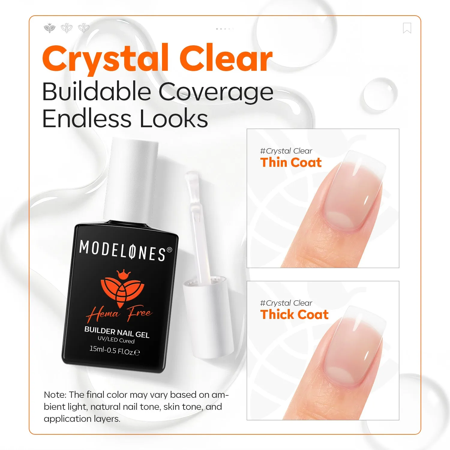 Modelones Builder Gel bygggel Bare Clear 15 ml transparent