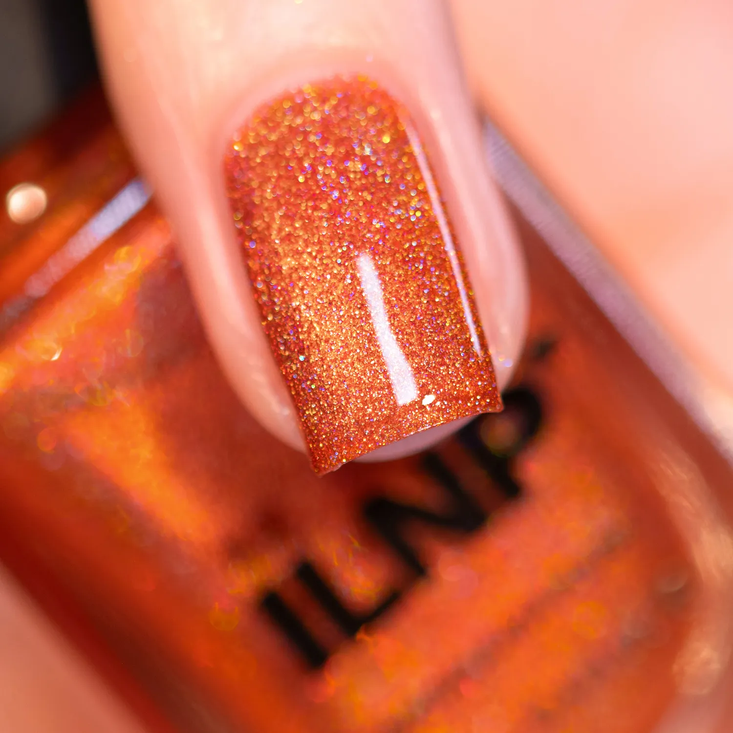 ILNP Sunset Blvd holografiskt nagellack orange guldskimmer