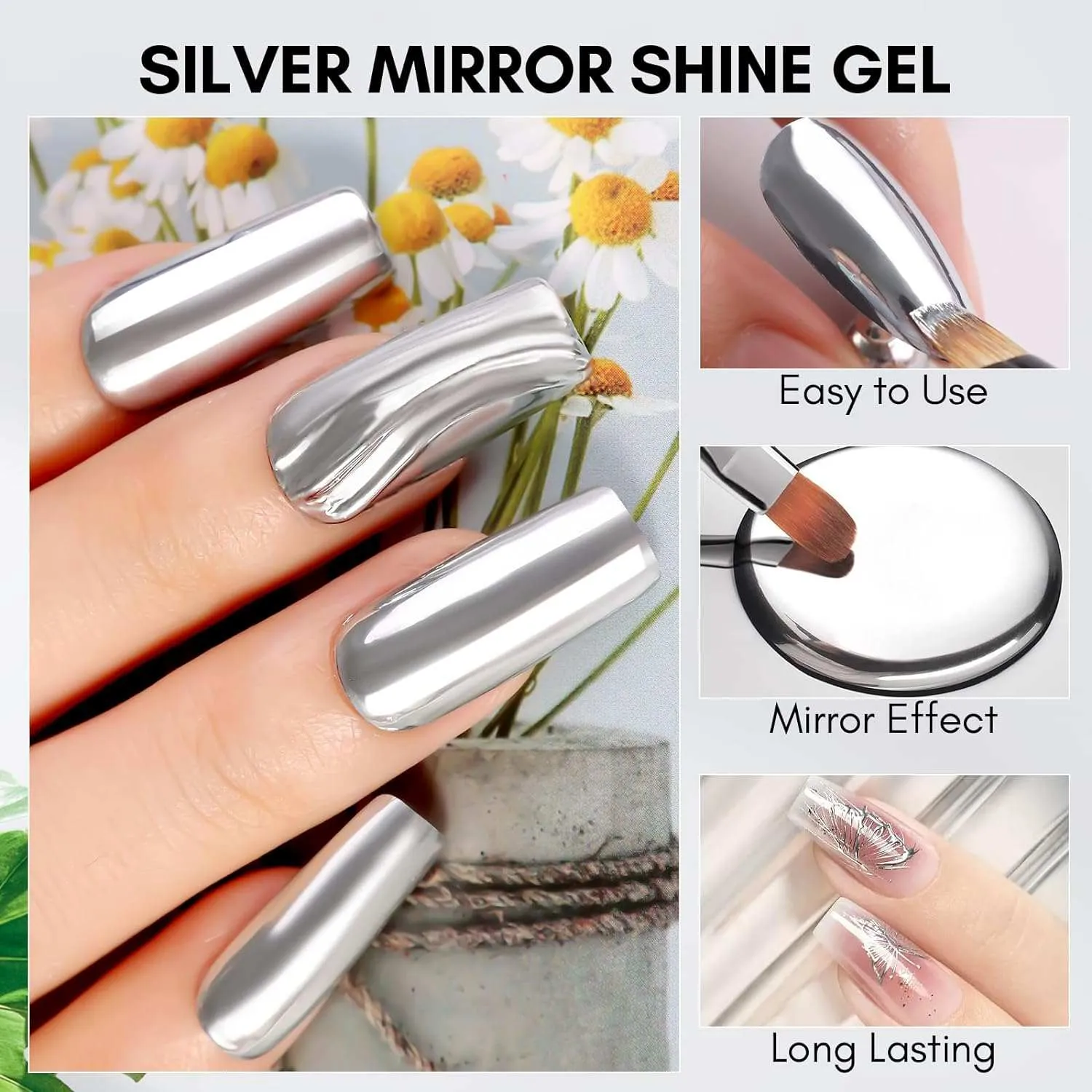 Makartt Mirror Metallic Gel nagellack Silver spegeleffekt