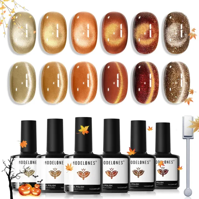 Modelones Fall Cat Eye gellack 6x7 ml orange nude brun