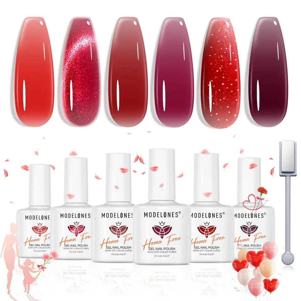 Modelones Jelly Red Cat Eye gellack 6-pack HEMA-fri