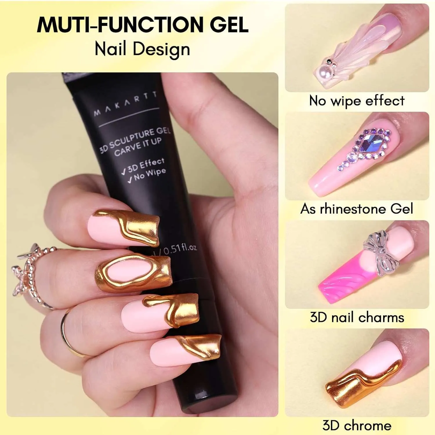 Makartt 3D Nail Gel Hard Solid Nail Glue Gel transparent