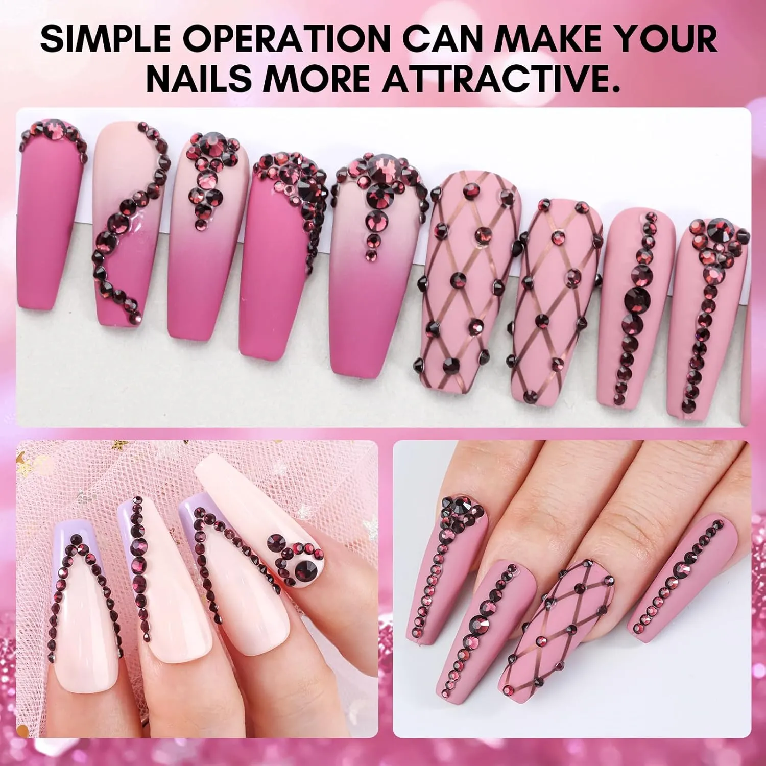 Makartt Nail Decoration Rhinestone Set nagelstenar svart lila