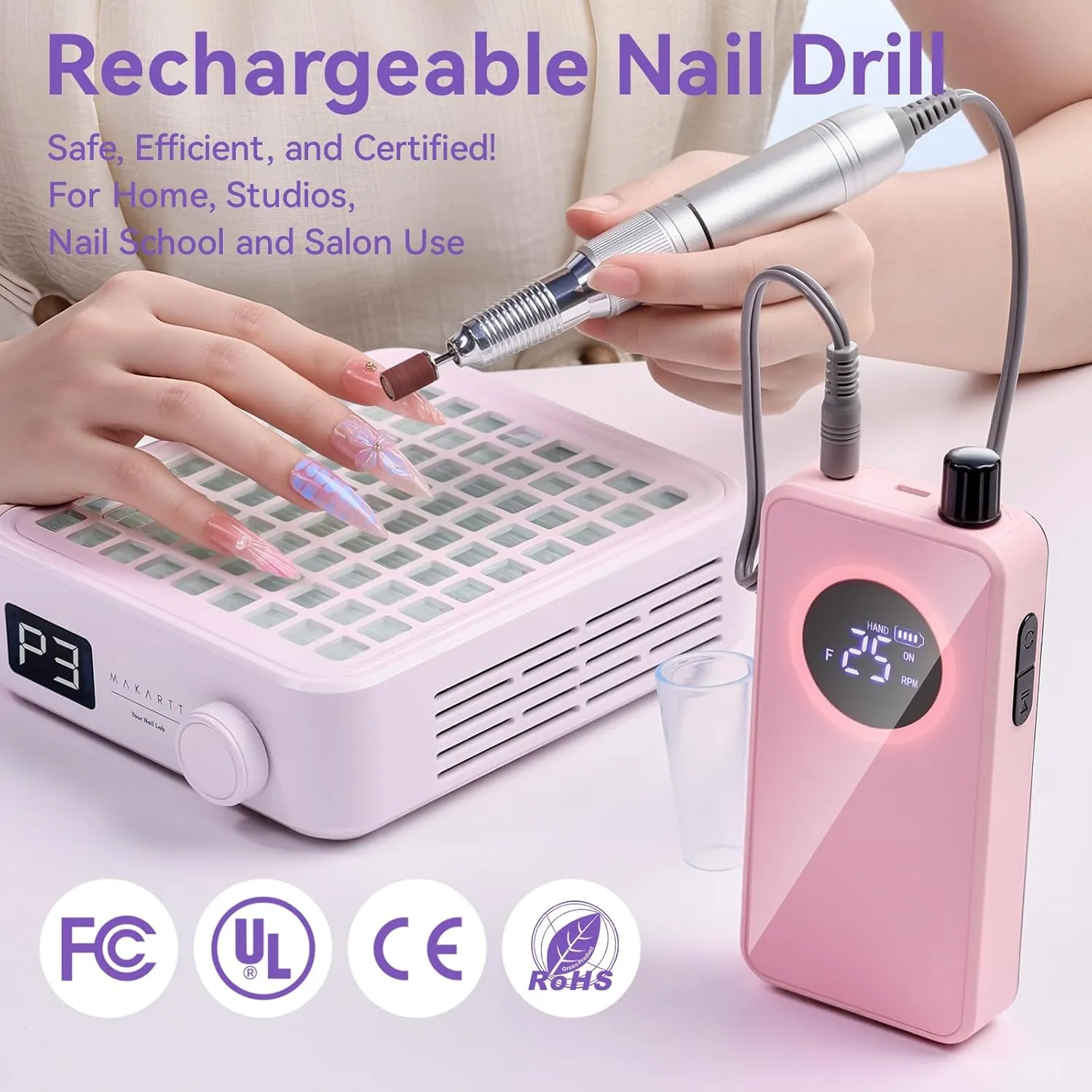 Makartt Yeeyan 35000 RPM nagelslip rosa
