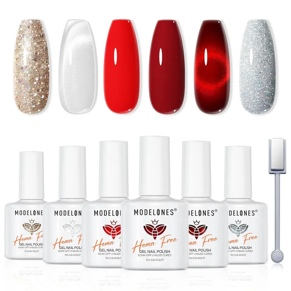 Modelones Christmas gellack 6-pack röd glitter