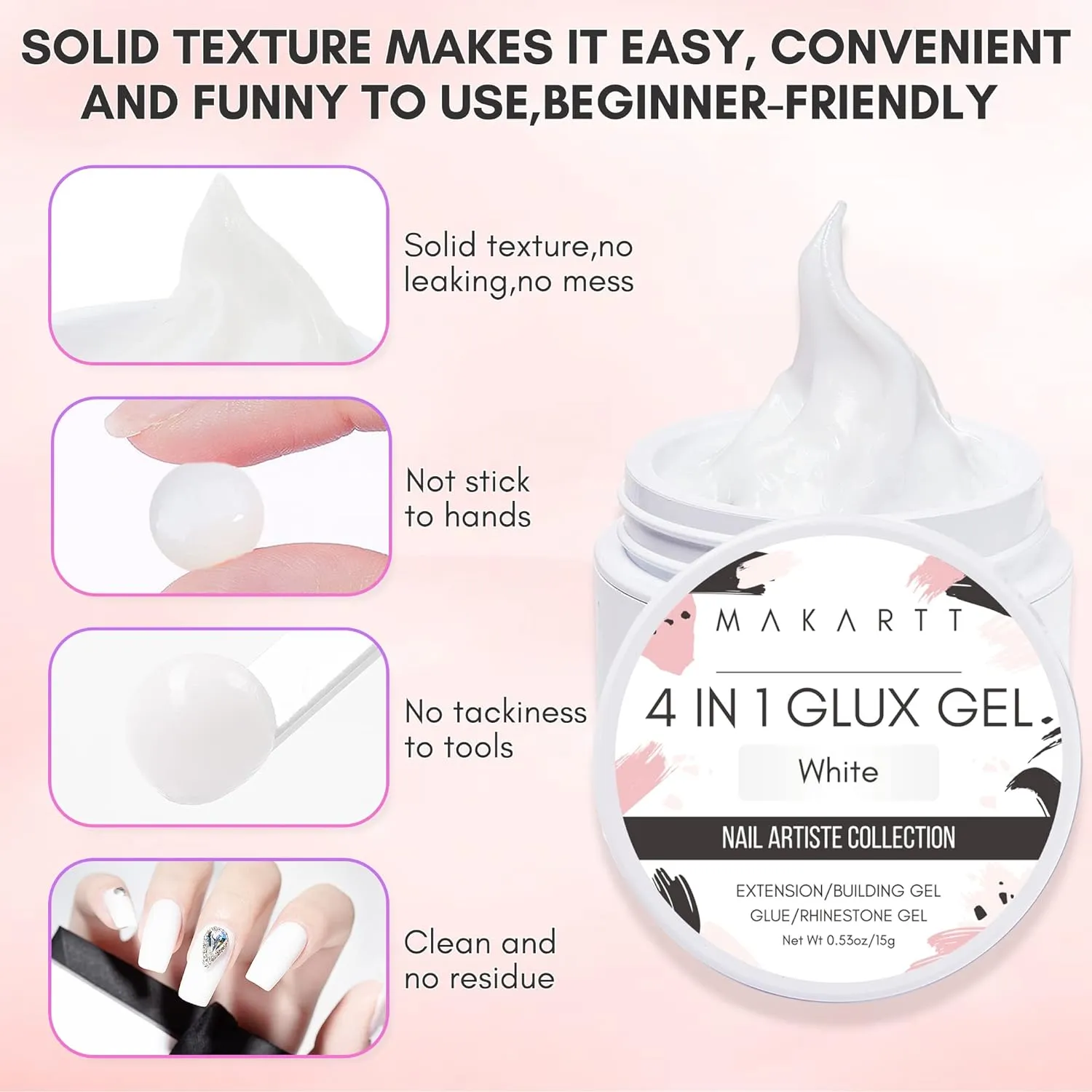Makartt Glux 4-in-1 solid gel White 15 g multifunktion
